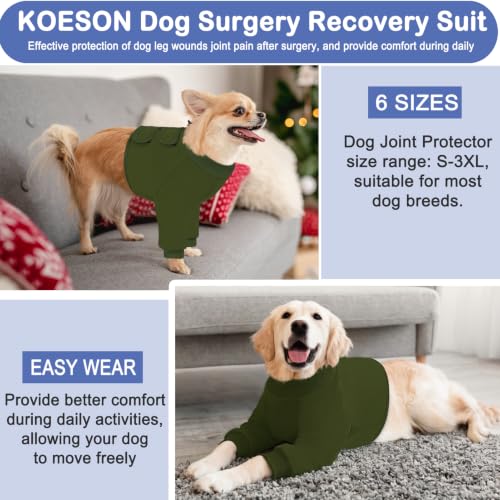 Image of KOESON Dog Front Leg Sleeve to Stop Licking, Soft Cotton Recovery Suit for Dogs After Surgery, Adjustable Leg Elbow Protector for Large Dogs, Breathable Dog Recovery Sleeve Front Leg, ArmyGreen 3XL