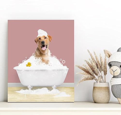 Miniatura 2 de Fotos personalizadas de mascotas, lienzo para pared, diseño de perro lindo y gato en tina, divertidos animales coloridos, decoración de pared de