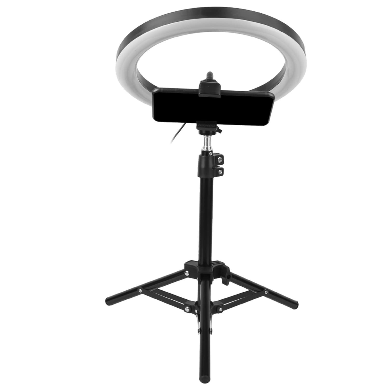 Luce Anulare a LED Dimmerabile con Treppiedi, Alimentazione USB, Ruotabile a 360°, Clip per Telefono per Studio Video di Trucco