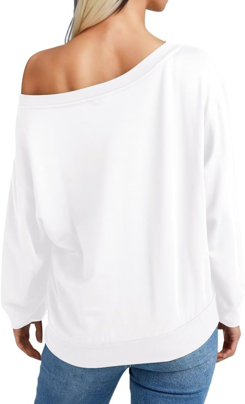 BONITEE Women Casual Long Sleeve Tops Cute One Shoulder Sweatshirts 2026 Spring Sexy Off the Shoulder Shirts Pullover Hoodies - Image 2
