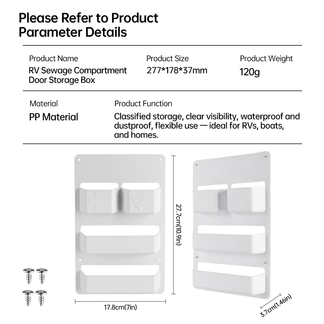 WC Serviceklappe Tür Organizer für Wohnmobil & Wohnwagen, Kassettentoilette Tür Aufbewahrung, PP Fächerregal für Abwassertank Klappe, kompatibel mit Thetford, Dometic & Fiamma (Weiß) - 4