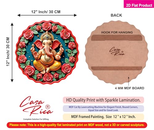 Image of Casa Rica MDF Wooden Wall Art 12x12 Inch | Ganesh Ji Sparkle Laminated Wall Hanging Frame for Living Room, Bedroom, Office & Pooja Room | Modern MDF Home Decor Painting | Wall Hanging Gift Item (GD 004)