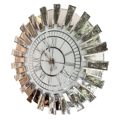 Silver Large Wall Clock for Home Decor, Real Mirrored Clock,Modern