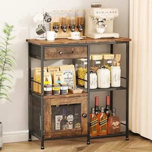 SWTYMIKI Coffee Bar Cabinet for Home – Farmhouse Coffee Stand Station Multi-Purpose Buffet Sideboard Cabinet with Drawers – Kitchen Bar Table for Living Room, Corner, Small Space, Espresso