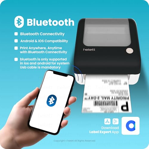 Image of Helett H30CPro Wireless(Bluetooth+USB)Thermal Label Printer with Inbuilt Paper Holder Compartment|4*6 Shipping Label &Barcode Label|203Dpi Resolution|152mm /s Speed|Connect Windows,Mac(1Year Warranty)