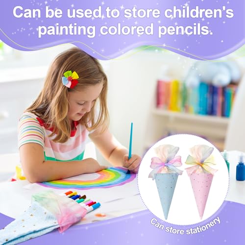 Yooyan 2 Stück Geschenktüte Schultüte, Bunte Bänder mit Sternen, Einschulungstüte Zuckertüte Geschwistertüte, Füllung Kleine Zuckertüte Schultüten für Schüler Studenten (Blau+Rosa)