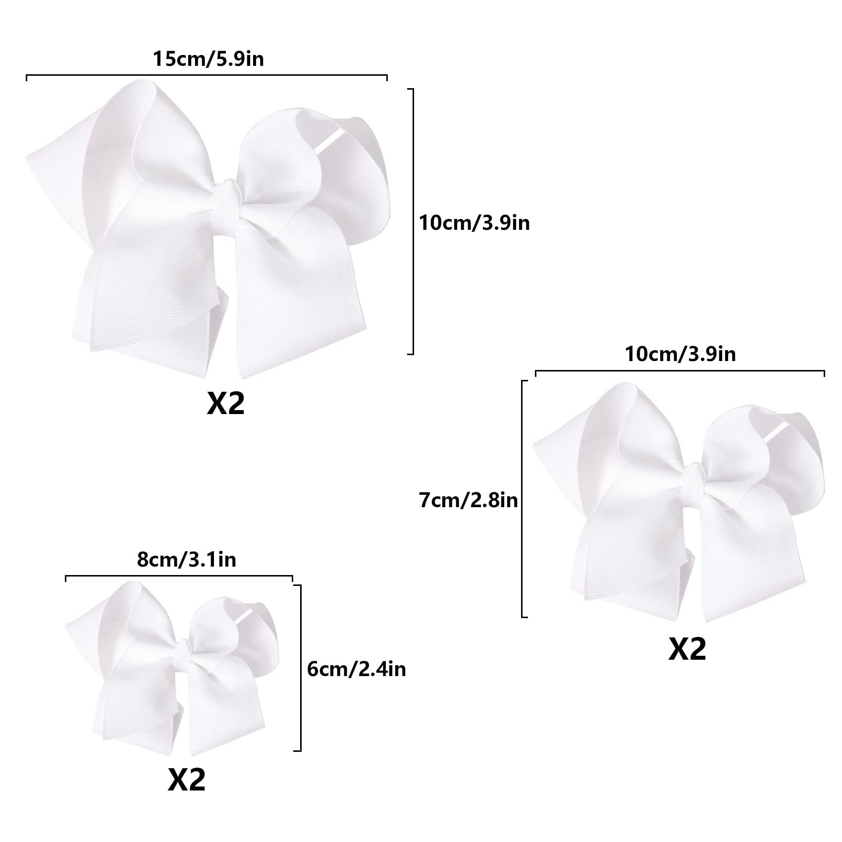 6 Pack Hairs Bow Clips, hair bow white,3 Sizes White Bow for Girls White Bows for Hair School Hair Accessories(6 inch, 4 inch, 3 inch) - Image 4