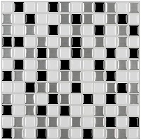 Art3d Peel and Stick Backsplash Tile for Kitchen, Grey-White, 12" x 12" Pack of 6