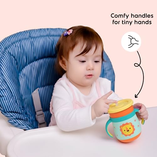 Image of rabitat Sip Around Stainless Steel Sipper 390ml | 2 Years Brand Warranty | Leak Proof | BPA Free | Sippy Cup for Kids with Soft Silicone Rim | Ergonomic Design, Sunny Roar