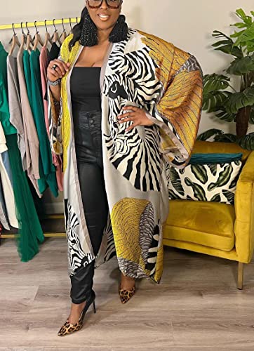 Image of Hostoyo Women Maxi Kimono Robe Cardigan Satin Plus Size Casual Outwear Open Front Beach Swimsuit Cover Ups Lightweight Robe Duster