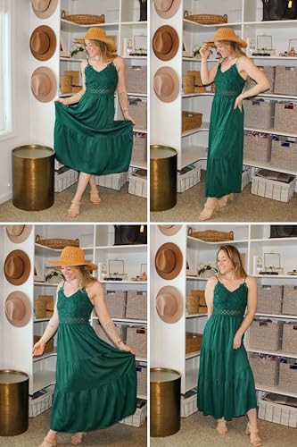 Image of Dokuritu Women's Beach Crochet Lace Maxi Dress Solid Color Summer Vacation Wedding Guest Spaghetti Strap Long Dress