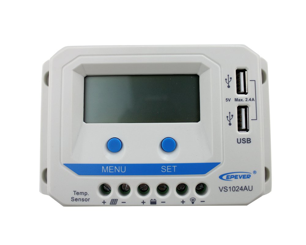 EPEVER VS1024AU EP Regolatore di carica solare PWM, VS AU Serie 10A, display LCD, riconoscimento automatico, 12 V/24 V