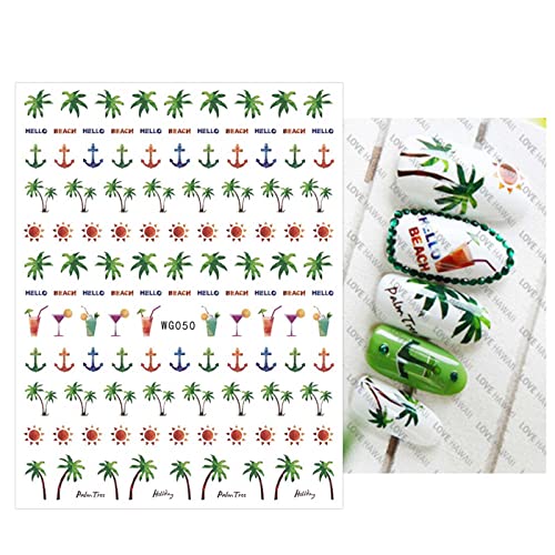 Jmeowio 9 Sheets Summer Ocean Nail Art Stickers Decals Self-Adhesive Pegatinas Uñas Nautical Boat Anchor Nail Supplies Nail Art Design Decoration Accessories #TOP6