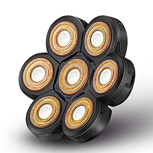 Roziapro Upgrade 7D Freedom Head Shaver Replacement Blades Electric Shaver Replacement Head Shavers for Bald Men Replaceable Head Waterproof Blades for Men 5 in 1 Bald Head Replacement Blades (Gold)