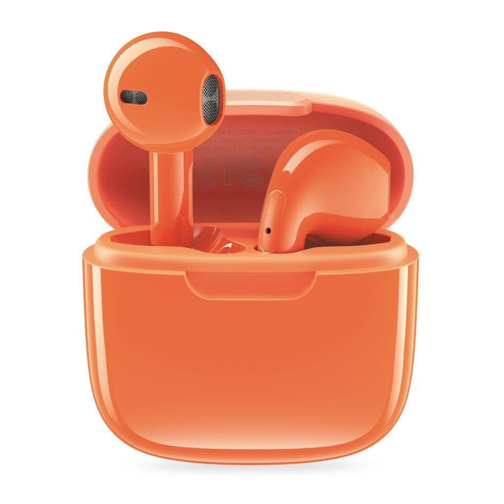 XO X23 TWS Earbuds in Orange Charging Case