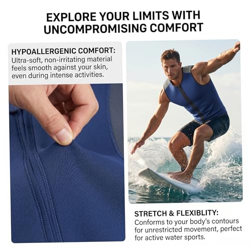 Wet Suit, Sleeveless Mens Wetsuit Top Hooded Thermal Wetsuit Vest for Snorkeling & Surfing, Navy Blue, Size L Top, Mens Sleeveless Vest, Hooded Thermal Snorkeling Surfing, Navy B miniatura 2