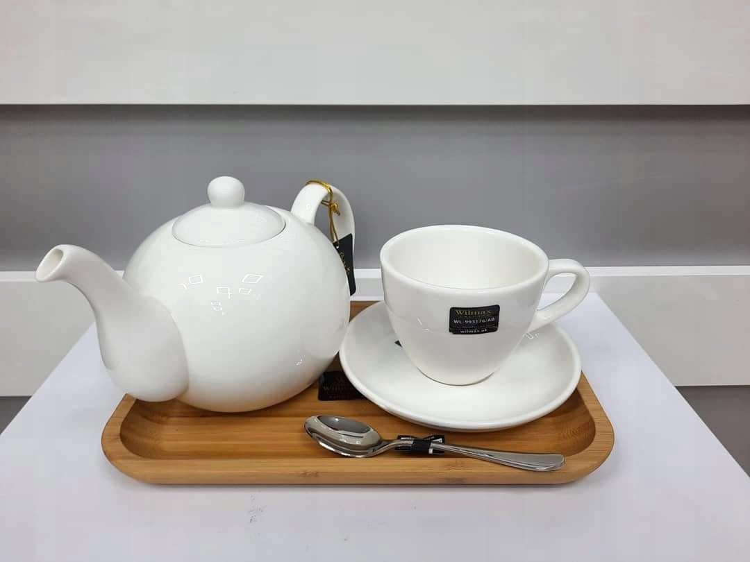 Wilmax - Juego de 6 tazas con platillos - 300 ml - tazas de café de porcelana blanca - Juego de vajilla para 6 personas - Juego de tazas para café, té, postres - Servicio de café y té