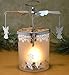Spinning Candle - Frosted Glass Spinning Candle Holder - Angels and Snowflakes - Silver Metal with Laser Cut Design - Scandinavian Style Carousel Candle