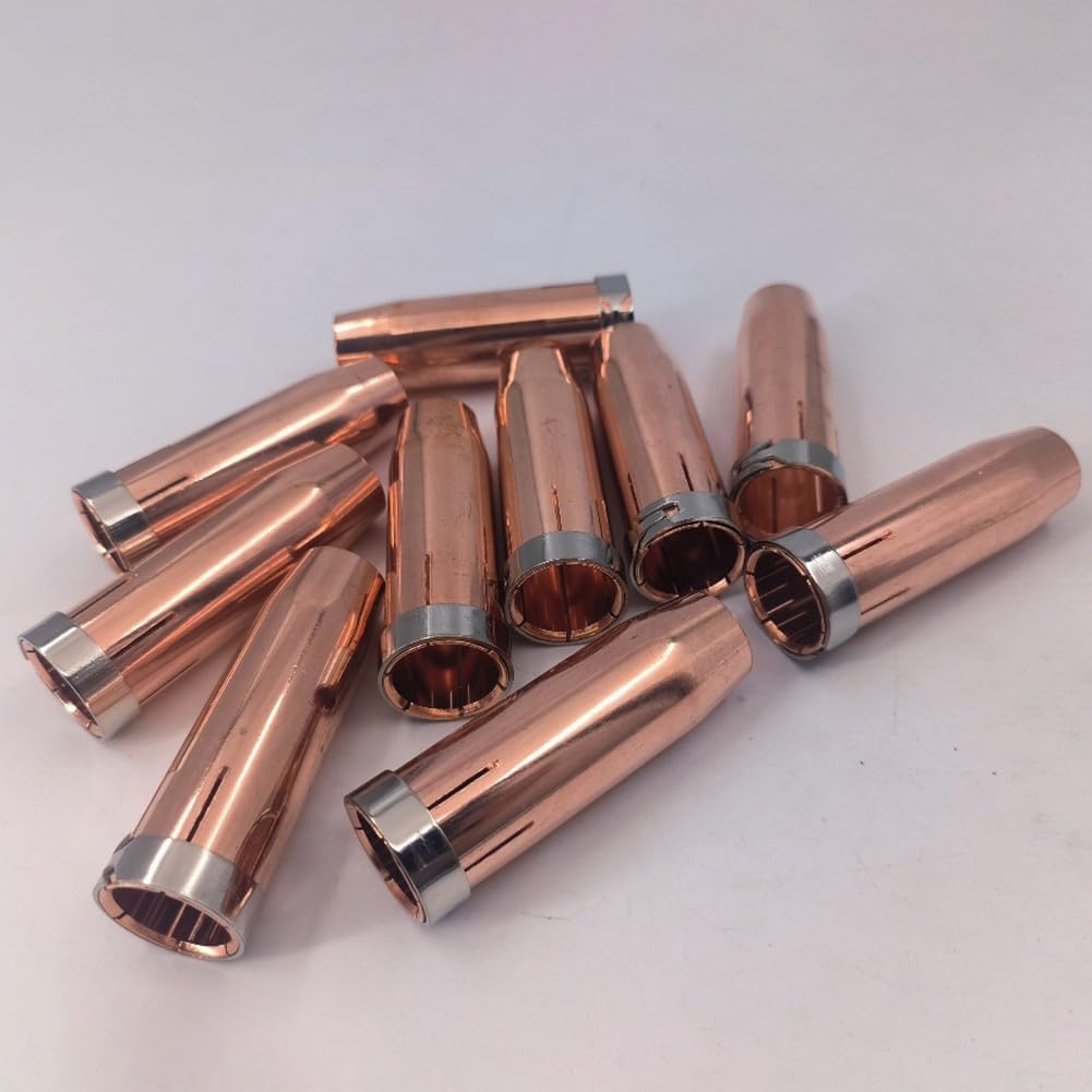 Ugello per gas per torcia di saldatura MIG/TIG, 14 x 24 mm × 76 mm, 10 pezzi, ugello conico in rame, flusso di gas stabile, uso di saldatura industriale