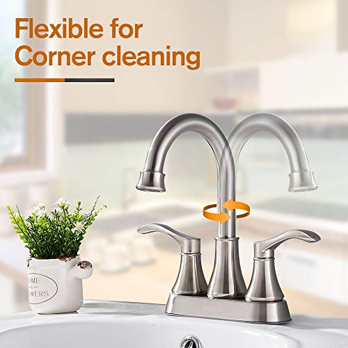Image of Bathroom Sink Faucet FRANSITON 4 Inch Faucet 2 Handle Bathroom Sink Faucets Lead-Free Brushed Nickel Bath Sink Faucets with Pop-up Drain Stopper and Supply Hoses
