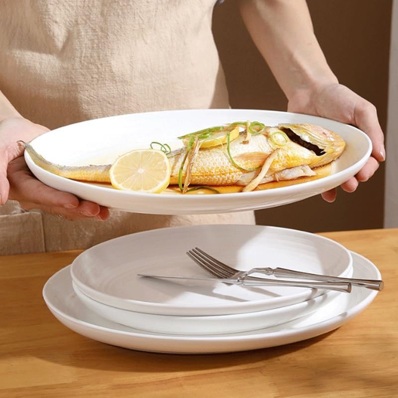 Striped Ceramic Fish Plate Household Tableware Oval Cabbage Steamed Special