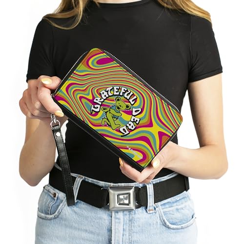 Grateful Dead Wallet, Zip Around, Grateful Dead Dancing Bear Icon Swirl Multi Color White Black, Vegan Leather4