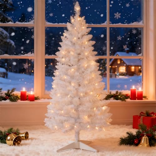 Waikiizyu 4ft White Christmas Tree with Lights, Small...