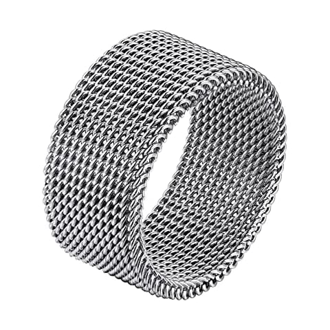 Bandmax Men 10mm Mesh Ring Stainless Steel Simple Plain Band Ring Minimalist Mesh Design Ring Cover