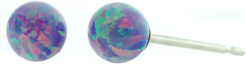 14K White Gold 4mm Created Opal Ball Stud Earrings