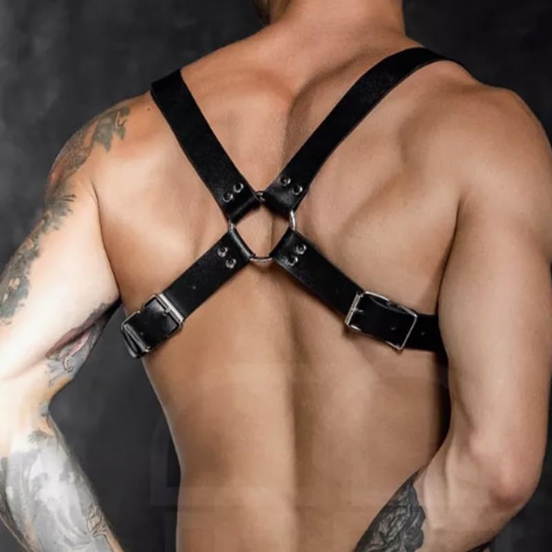 Fstrend Men's Chest Harness Faux Leather Belt Black Rave Fashion Costume Accessory4