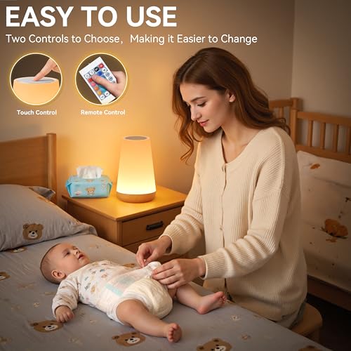 Image of Auxmir Rechargeable LED Night Light, Touch & Remote Control Bedside Lamp with 13 Colors, 5 Brightness Levels, Portable Table Lamp for Kids Baby Nursery, Bedroom, Bathroom, Camping, Light Brown-2 Pack