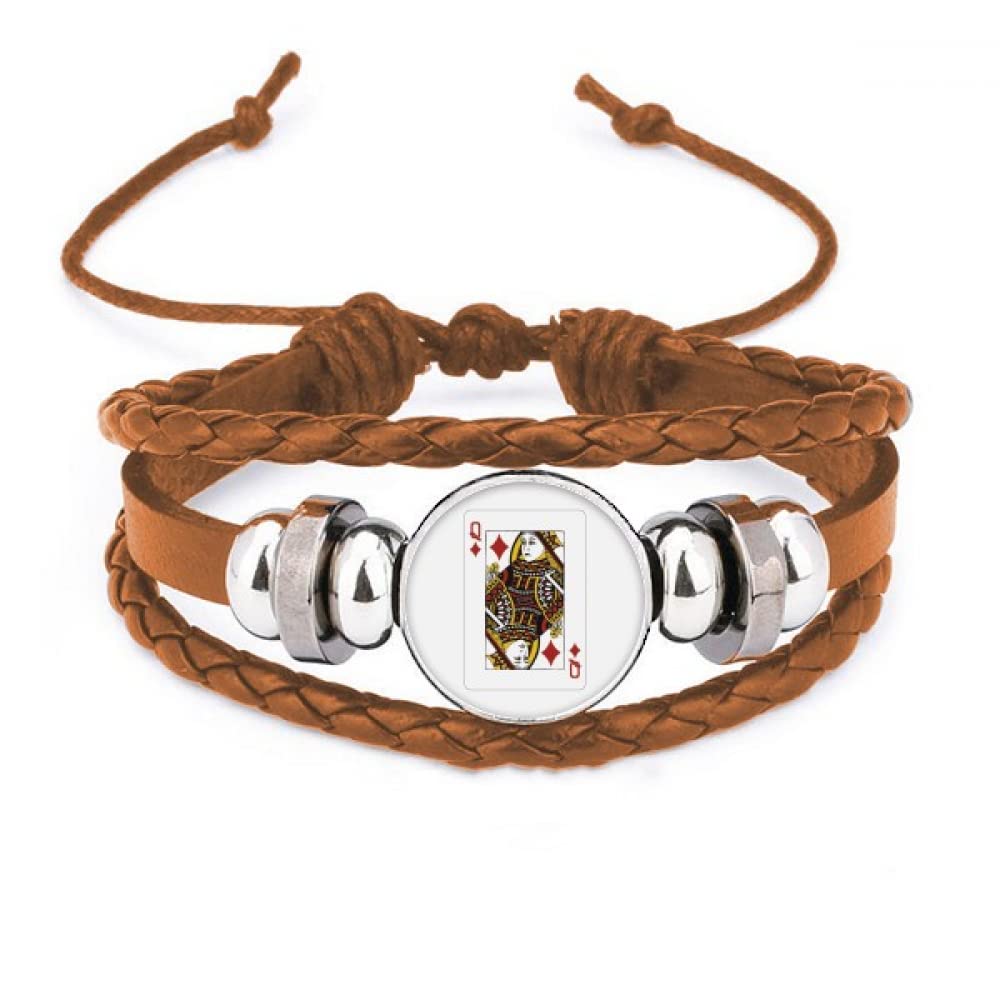 Bracelet en cuir Diamond Q motif cartes à jouer bijoux poignet homme et femme
