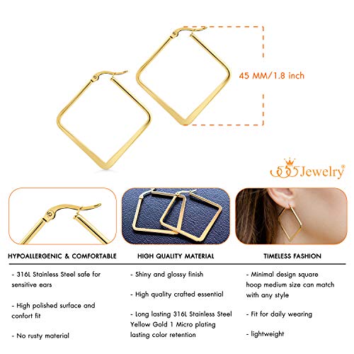 555Jewelry Stainless Steel Geometric Large Square Hoop Statement Earrings for Women4