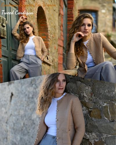 Image of ZAFUL Women's Cardigan Sweaters 2024 Casual Long Sleeve Open Front Button Down Tweed Knit Cardigans Fall Jackets Outerwear