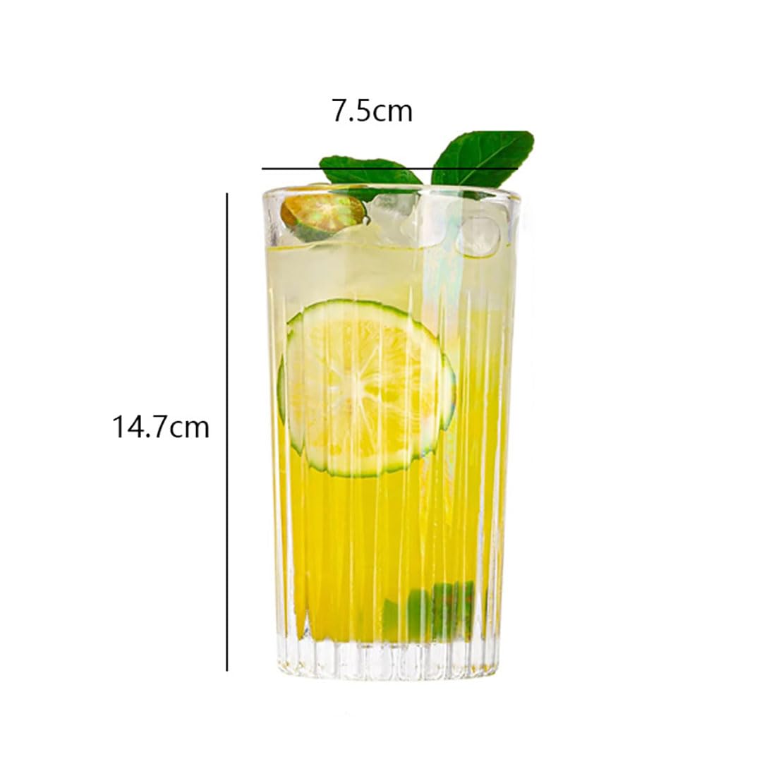 Gerippte Collins-Gläser, 420 ml, vertikal, gestreift, dickes Glas, stapelbar, transparent, für Eiskaffee, Cocktails, Saft, Wasser, 6 Stück