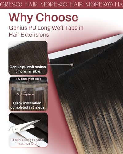 Image of Moresoo Weft Tape in Extensions Brown Blonde 22 Inch 75g 2Pcs | Tape in weft hair extensions human hair, quick application and balayage-inspired blend for parties, weddings and travel