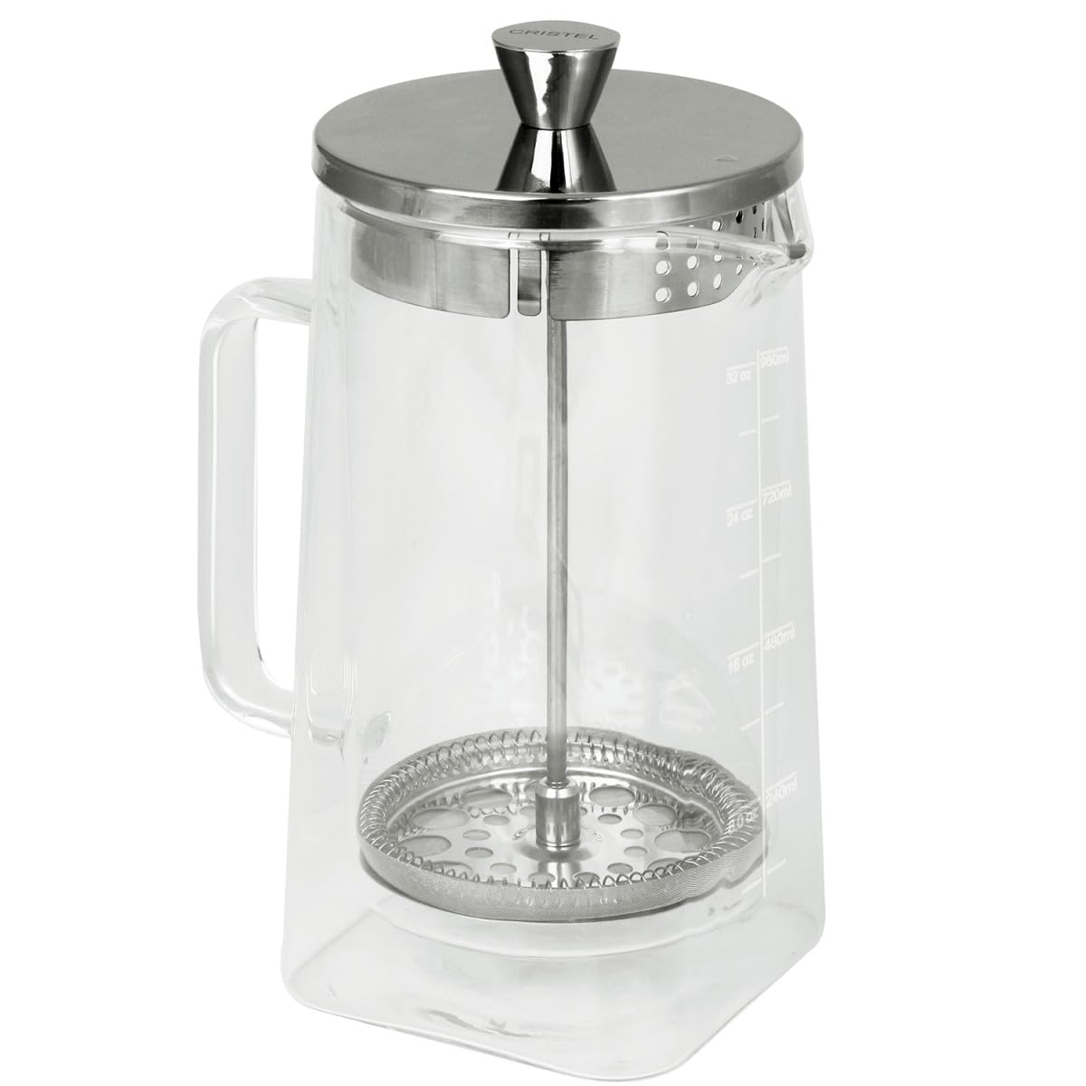Cristel Robusta, cafetière à piston double paroi, verre transparent