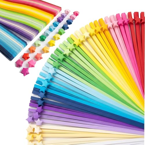1350 Pieces Origami Star Paper Strips 21 Colors Double Sided Folding Paper Strips for Origami Stars 24cm x 1cm Mixed Colour for DIY Crafts Gift Wrapping & Hand Arts