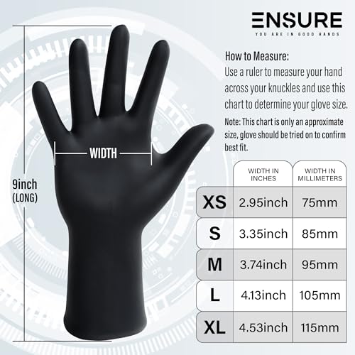 Ensure Black Nitrile Gloves Low Dermatitis 7 Mil, Heavy Duty, Puncture & Chemical Resistant, Disposable, Latex-Free, for Automotive, Industrial, Mechanic, Food Service, Exam Gloves (100, Small) - Image 9