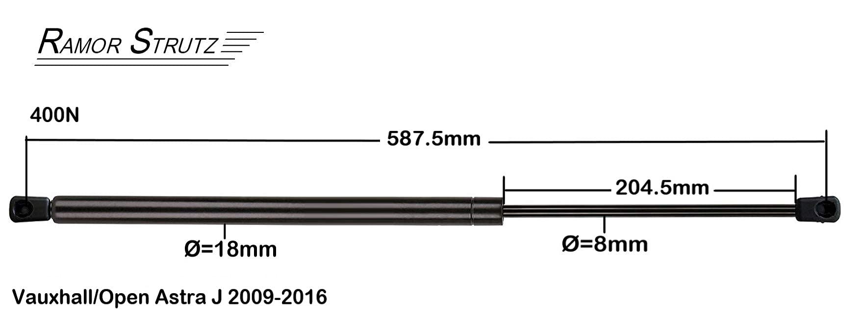 2x Gasfeder Dämpfer Heckklappe Kompatibel mit Opel Astra J 2009-2016. Gasdruckfeder Heckklappendämpfer Ersatz für 13258179 und Andere.