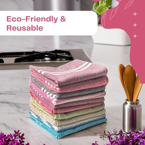 Image of 10 Pcs Dishcloths | 12x16 Inches | Bulk Cotton Kitchen Cleaning Dish Cloths | Scrubbing Wash Cloth Sets | Multipurpose Cloth | 100% Cotton. (Multicolor, Set of 10)