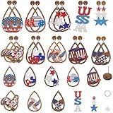 SUNNYCLUE 1 caja de 10 pares de aretes de madera, diseño de bandera estadounidense, rojo, blanco, azul, 4 de julio, patriótico, aretes colgantes de madera para el Día de la Independencia, kits de