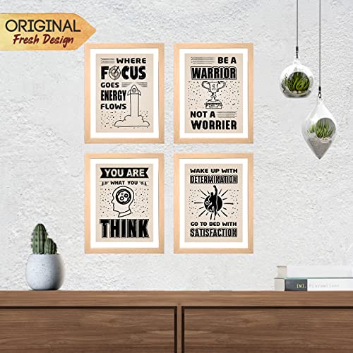 Image of Chaka Chaundh - Focus, Warrior, Determination & Satisfaction quotes poster frame - Motivational Quotes frames - Framed posters - Photos with quotes - (13.6 X 10.6 inches)-Set of 4