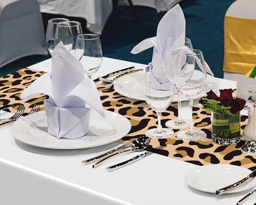 Image of Buryeah Leopard Print Tablecloth 54 x 108'' Leopard Plastic Table Cover Disposable Safari Animal Cheetah Print Party Decorations for Baby Shower Wedding Birthday Party Favors(White,3 Pcs)