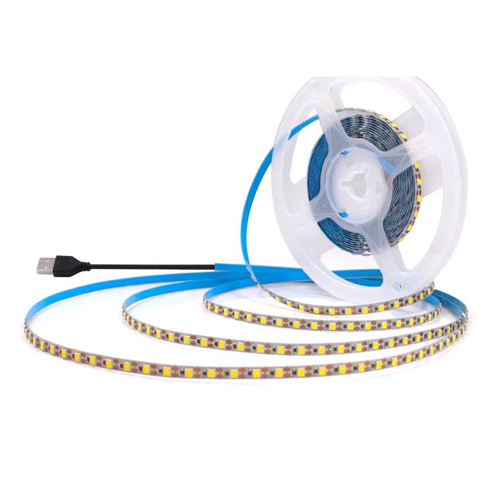 Vrabocry 5V USB 2835 LED Strip Light 3mm Narrow Width PCB 120Leds/m Flexible LED Ribbon Diode White 5M 600led Tape Backlight Lamp Advertising Lighting Lights for Room Decor