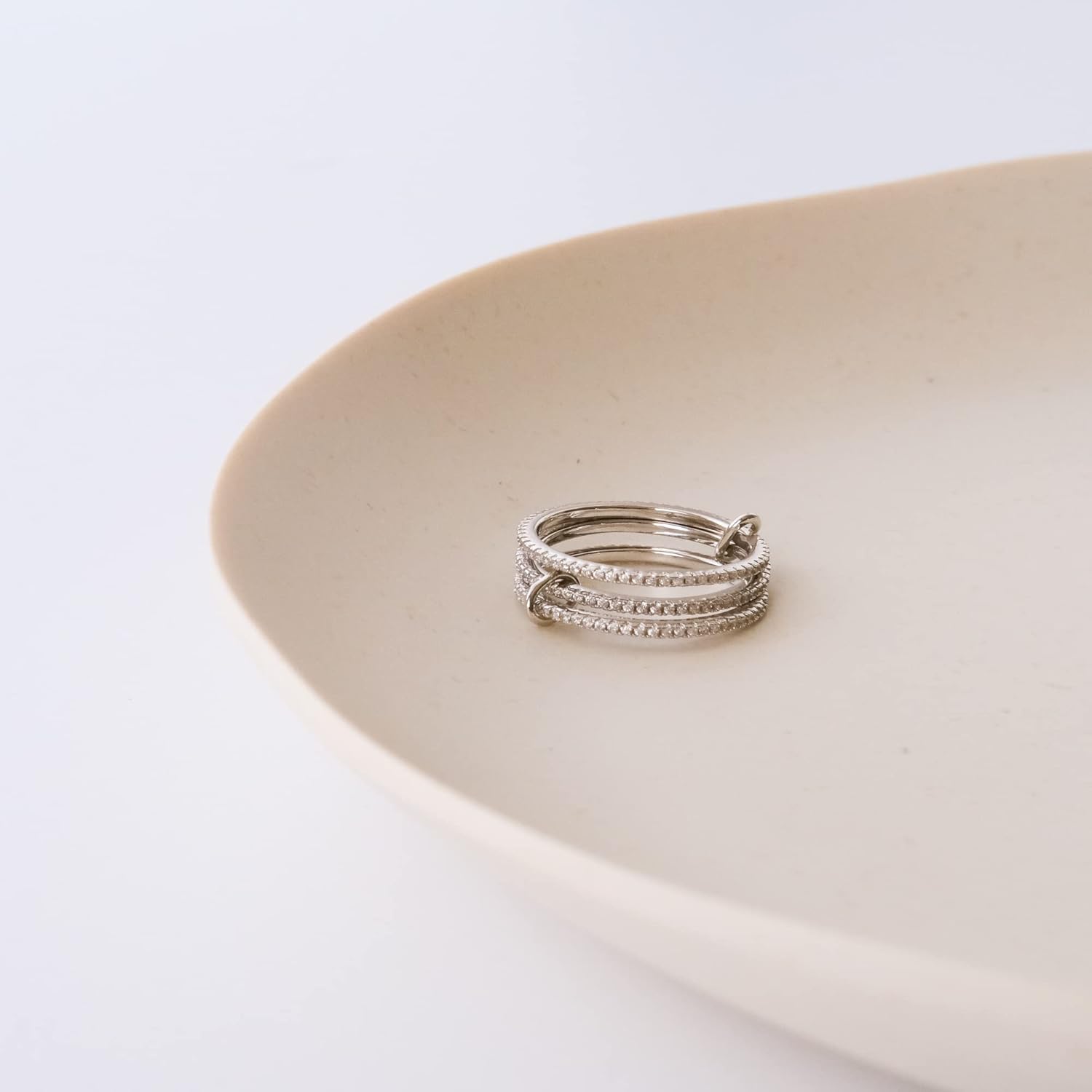 espere Rhodium Plated Sterling Silver Dainty Three Band Ring | Women's CZ Triple Eternity Ring | Thin Wedding Band for Stacking