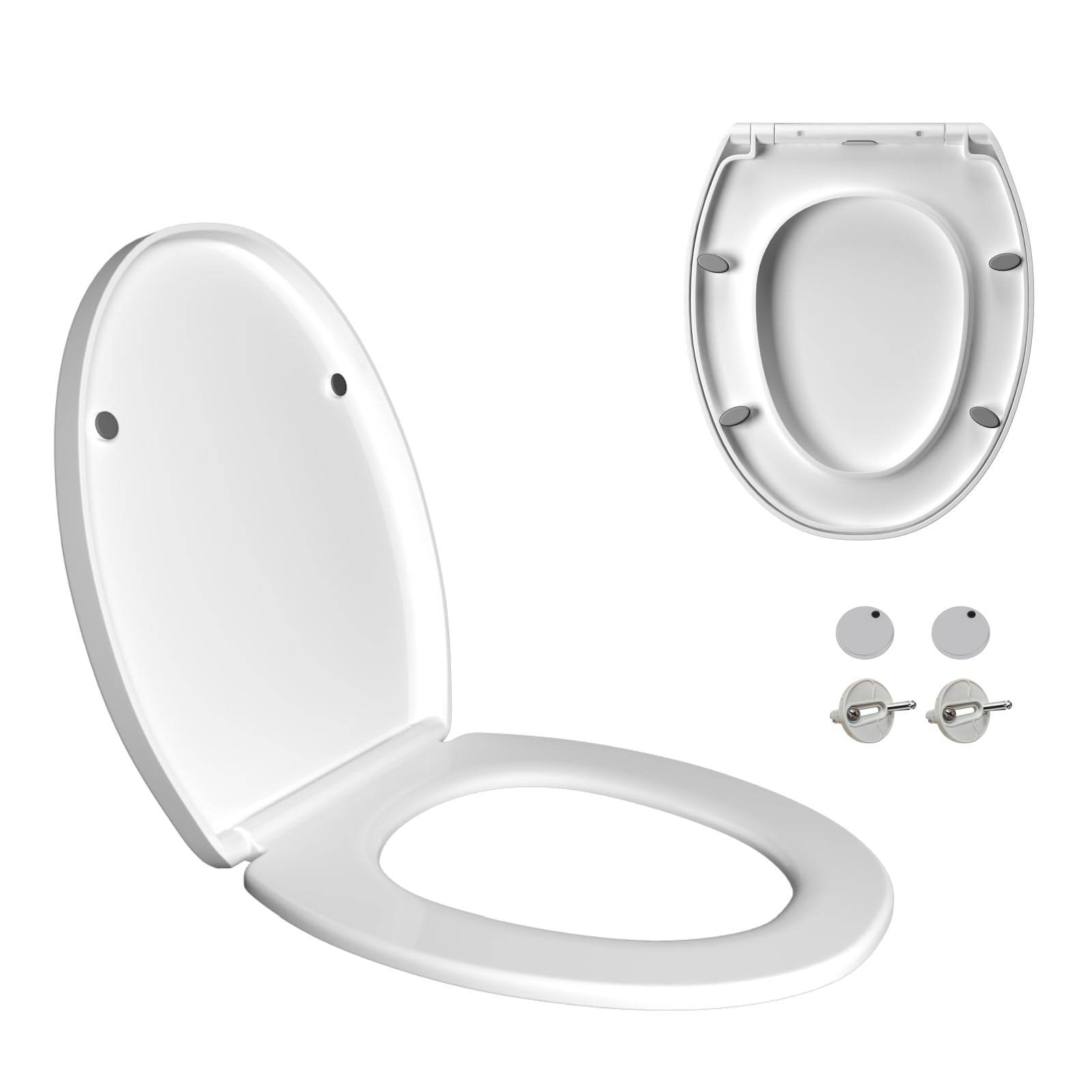 Soft Close Toilet Seat Oval Shape, Quick Release for Easy Cleaning, Stain-Resistant White Loo Seat, Standard Size with Adjustable Hinges & Simple Top Fixing, Non-Slamming for Family Bathroom