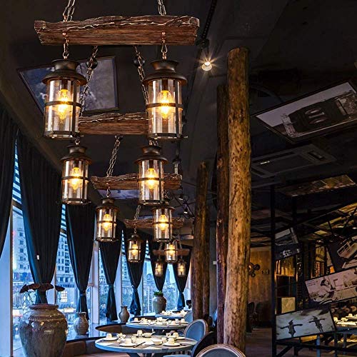 Suspension bateau bois rétro 2 lampes pour éclairage de bar et restaurant convivial