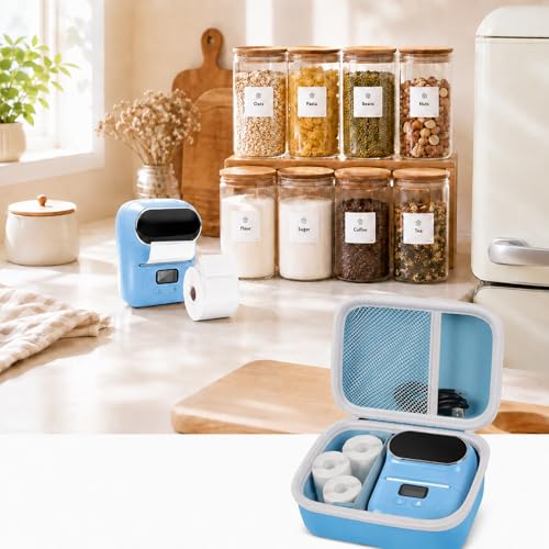 Image of Boobowl Hard Case for Phomemo M110 /M110S Label Maker, Case Only | Organized Label Roll Storage, Mesh Pocket for Charging Cable, Home Office Inventory, Small Business - Blue