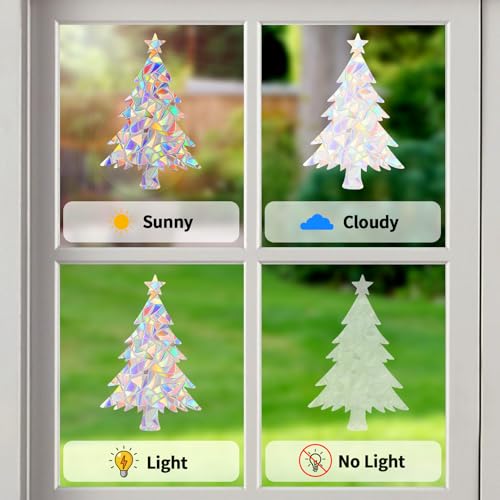 Image of DELLAN 78 PCS Christmas Rainbow Window Clings to Prevent Birds Strikes | Anti-Collision Window Decals, Bird Deflectors Stickers for Glass Windows